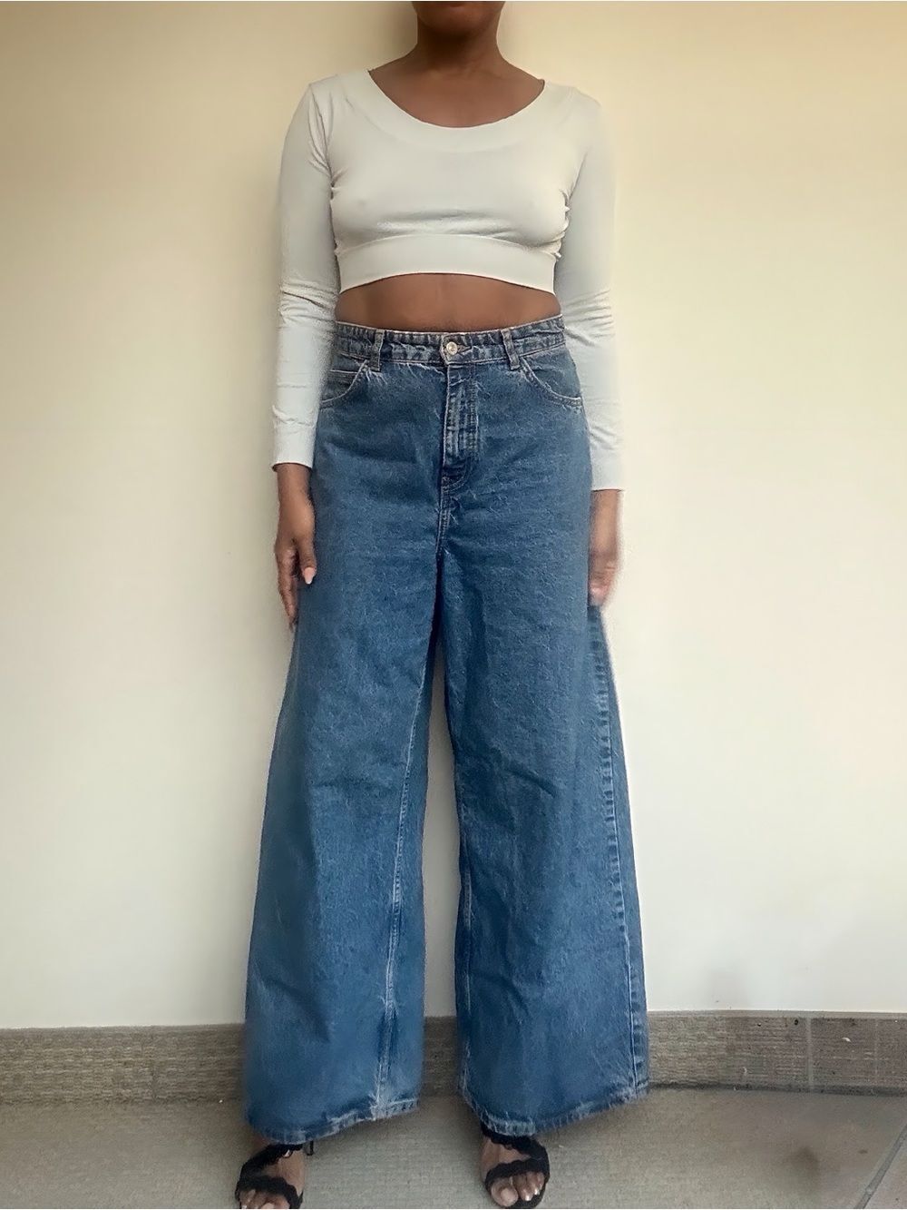 Zara Wide Leg High-Waist Blue Denim Jeans- runs large
